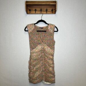 Zara Floral Ruched V Neck Sleeveless Mini Dress Small Womens Dainty Cottage